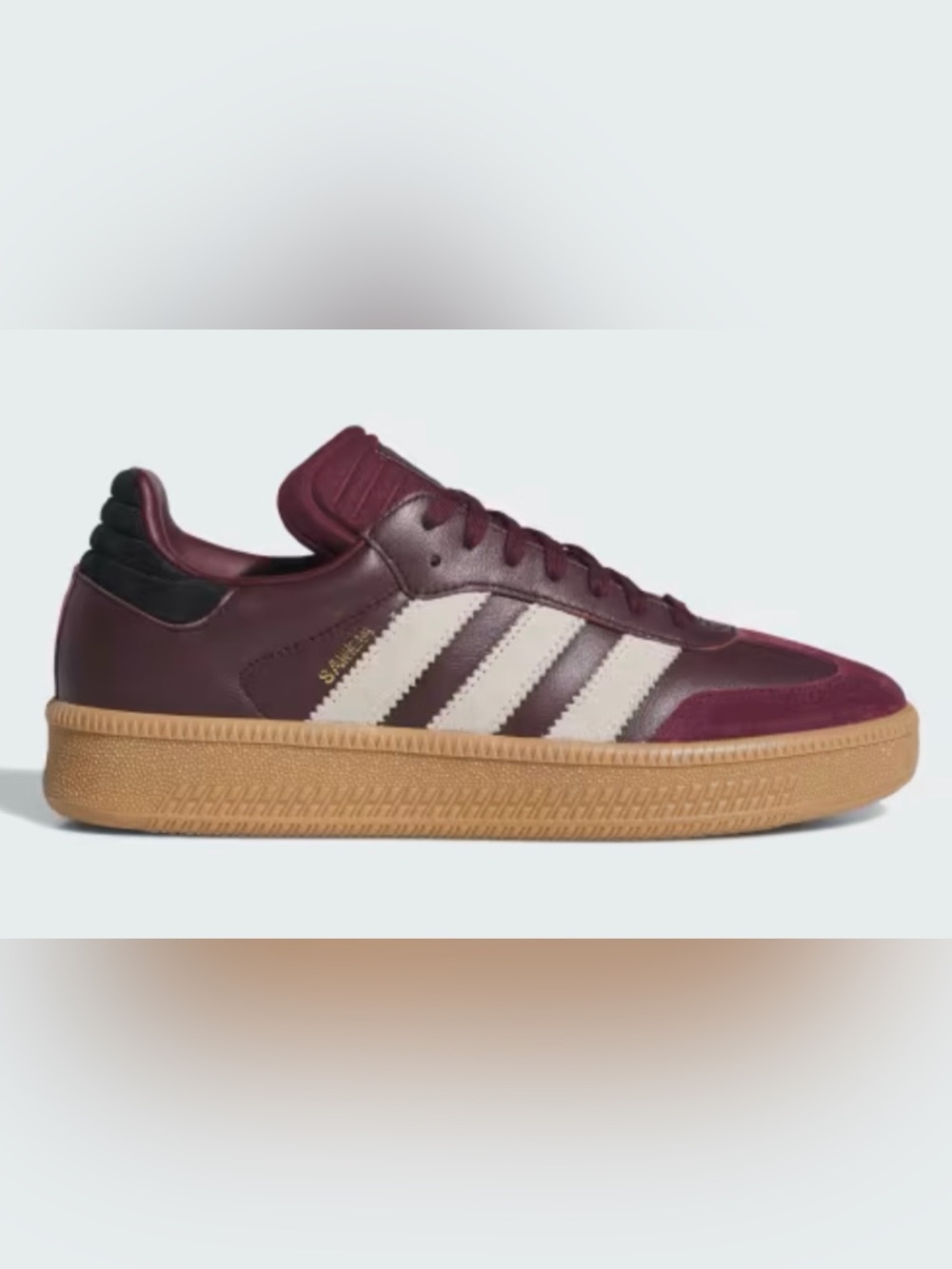 adidas Women's Samba Burgundy with Off-White Stripes and Gum Sole